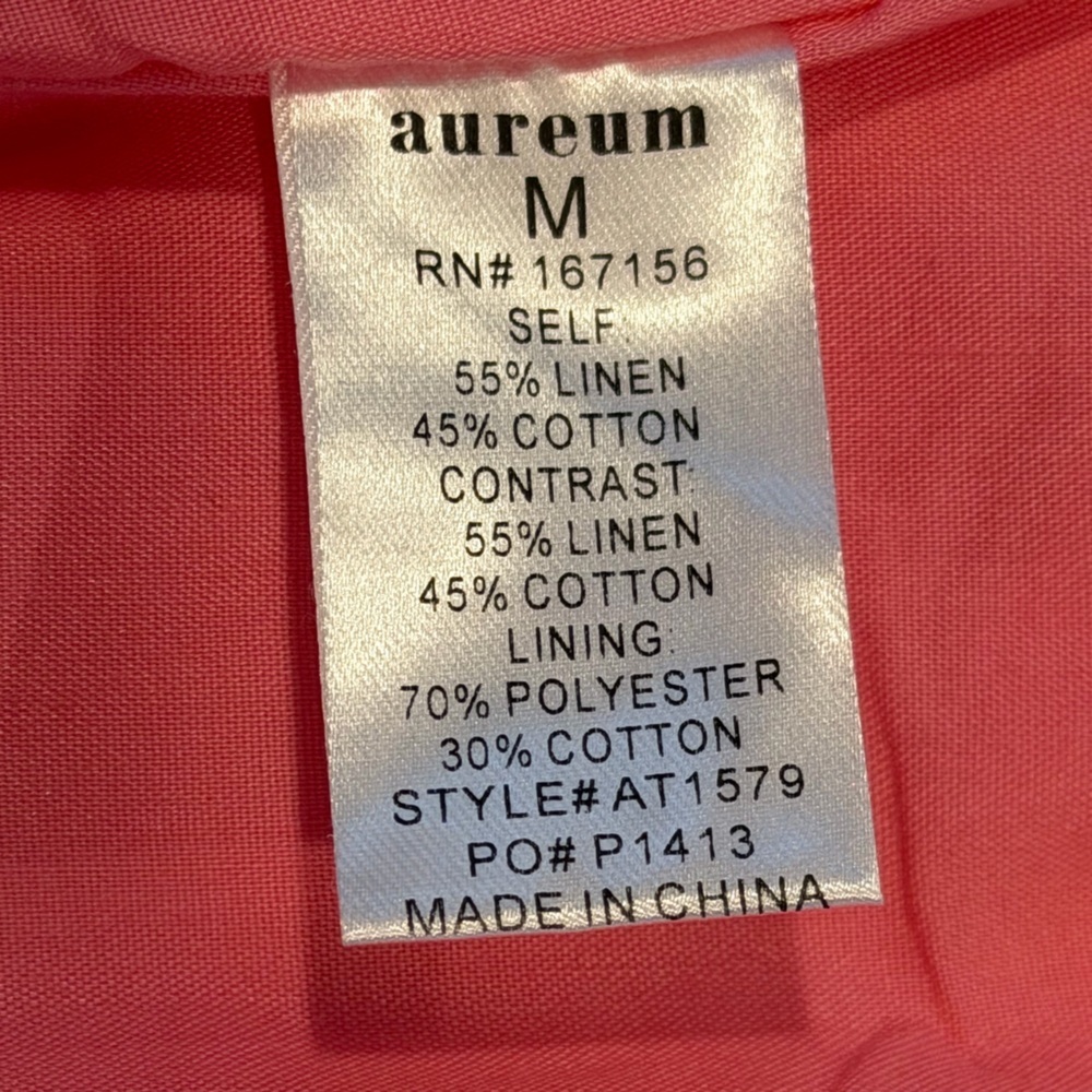 AUREUM pink white Linen Blend Sleeveless Top Scalloped Hem Rope Straps Medium - Picture 5 of 8